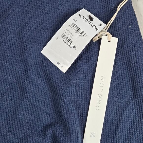 Caslon Notch‎ V-Neck Organic Cotton Thermal Waffle Top Navy Indigo L NWT - Picture 4 of 7